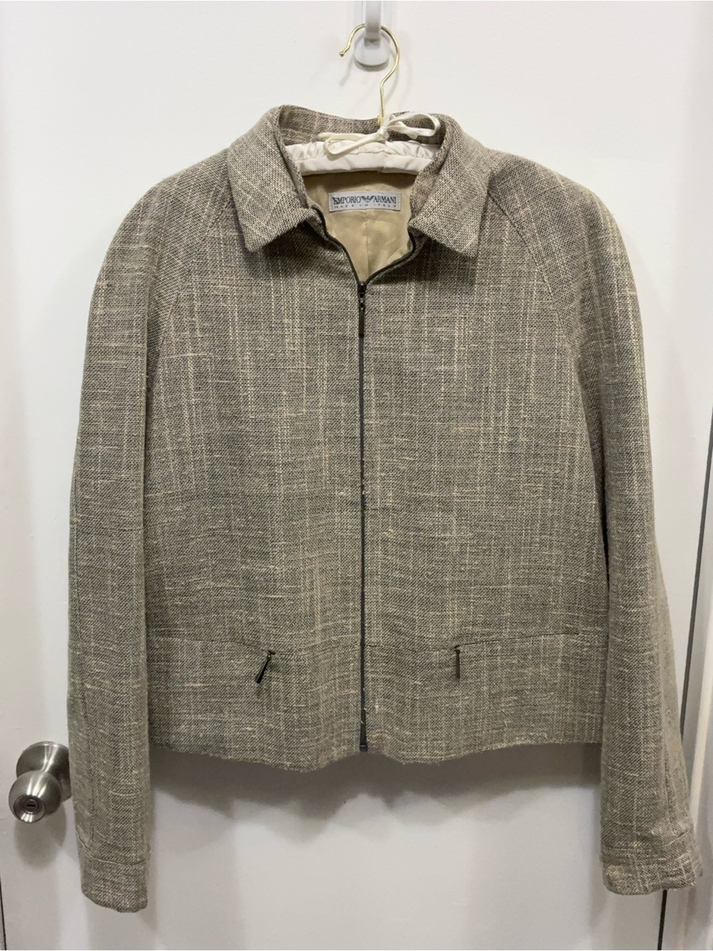 Emporio Armani Woman’s Beige-Taupe Woven Lightweight Zip Jacket